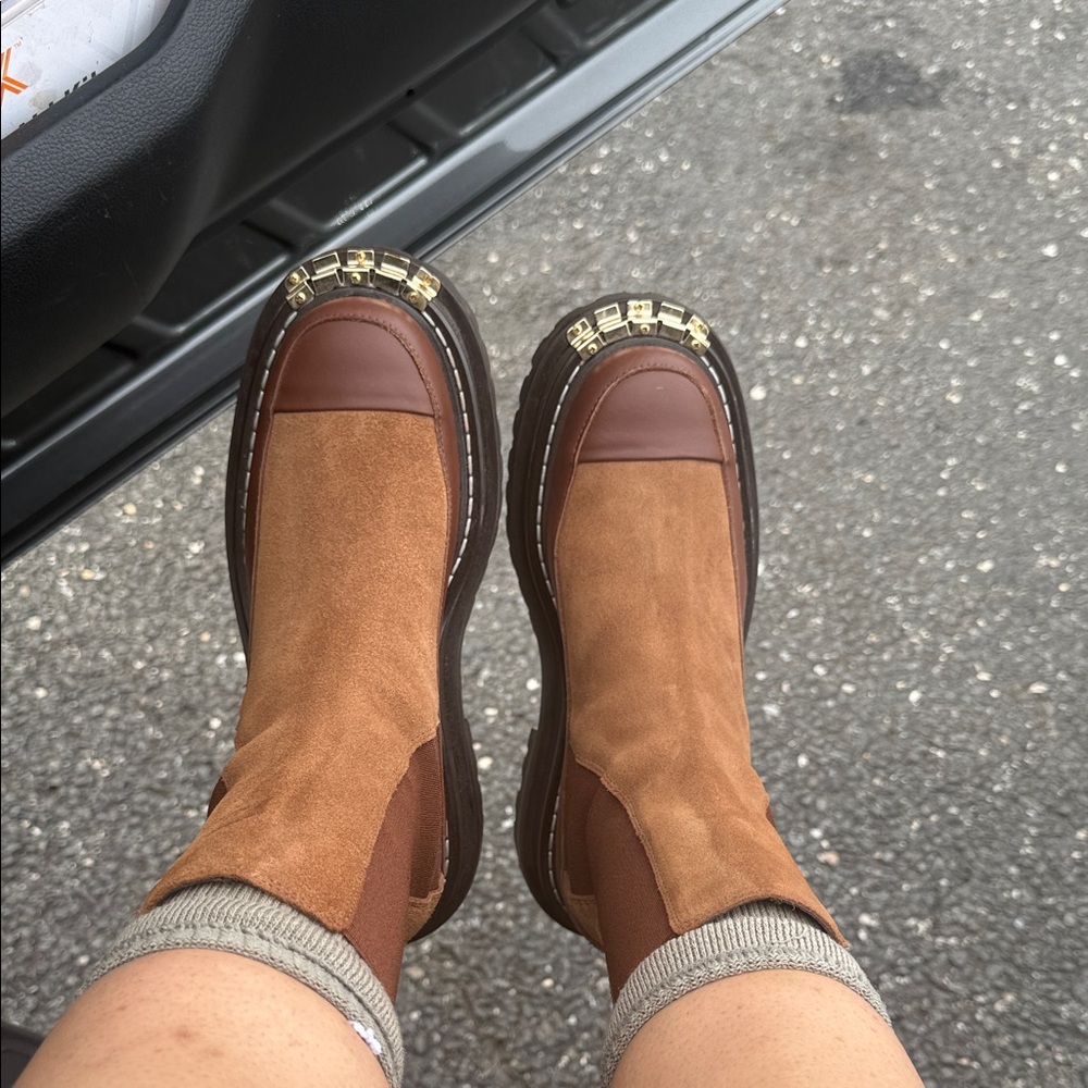 Sandro Brown and Tan Combat Boots - Picture 2 of 5